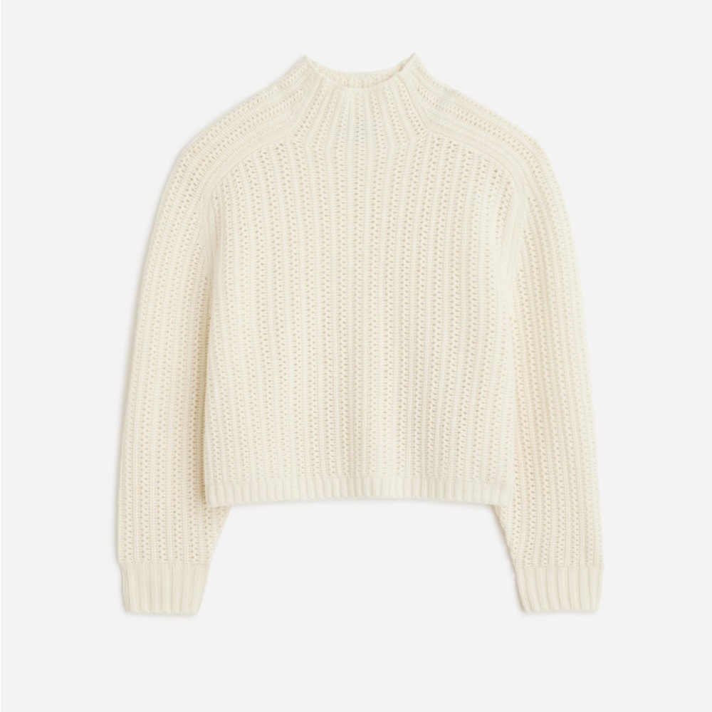 Madewell Pointelle-Stitch Mockneck Sweater in Ivory